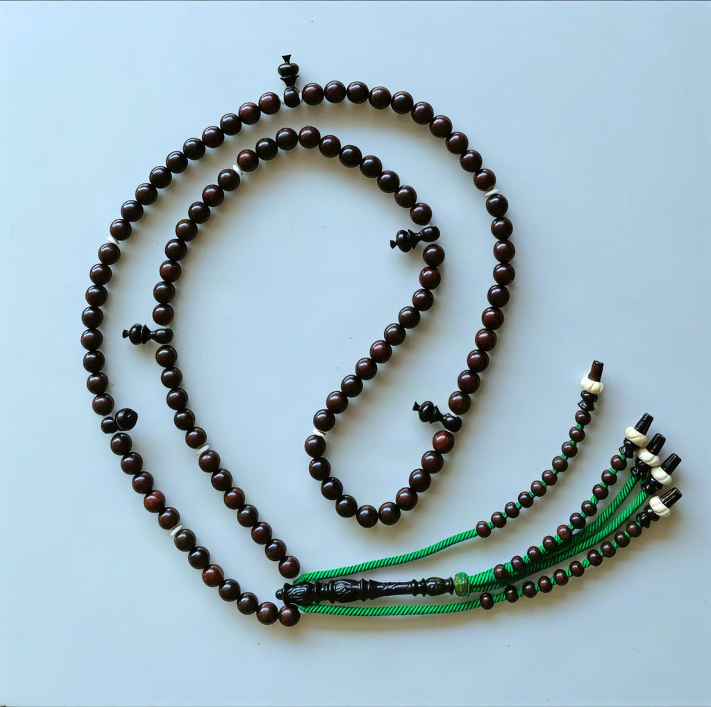 TASBIH TIJANI TAMARINDWOOD 10 MM, RUMI TURBAN CARVED ORNAMENTS