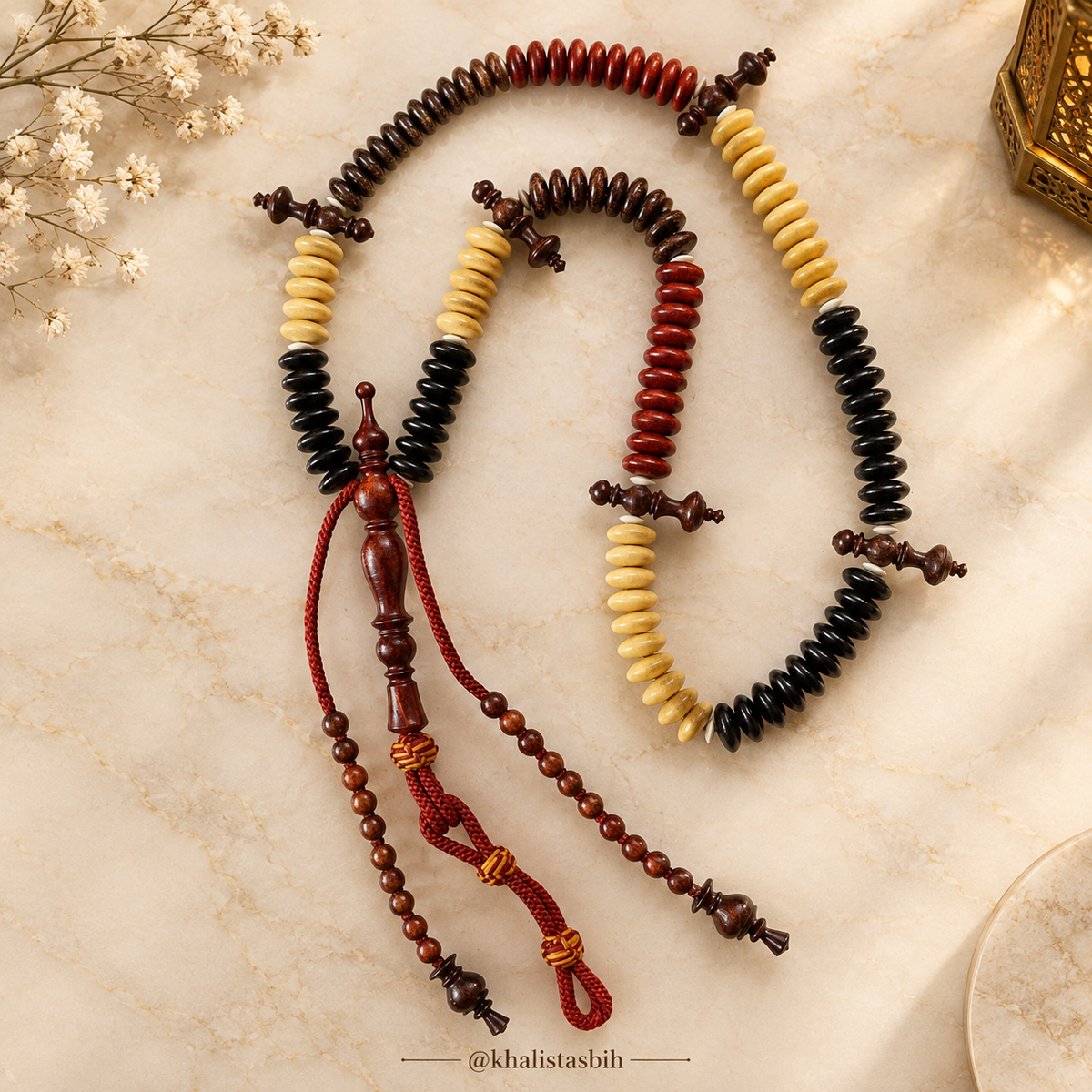 TASBIH TIJANI WOOD COMBINATION SIZE 13 X 6 MM BEAUTIFUL ARTISANAL MISBAHA