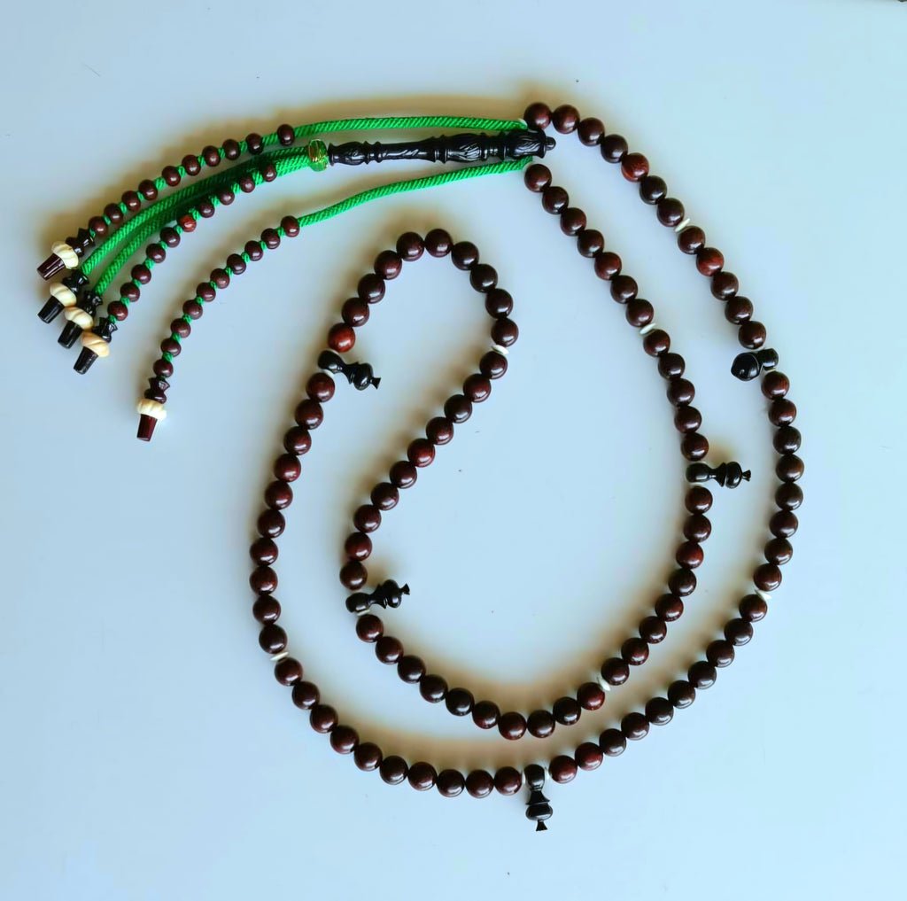 TASBIH TIJANI TAMARINDWOOD 10 MM, RUMI TURBAN CARVED ORNAMENTS